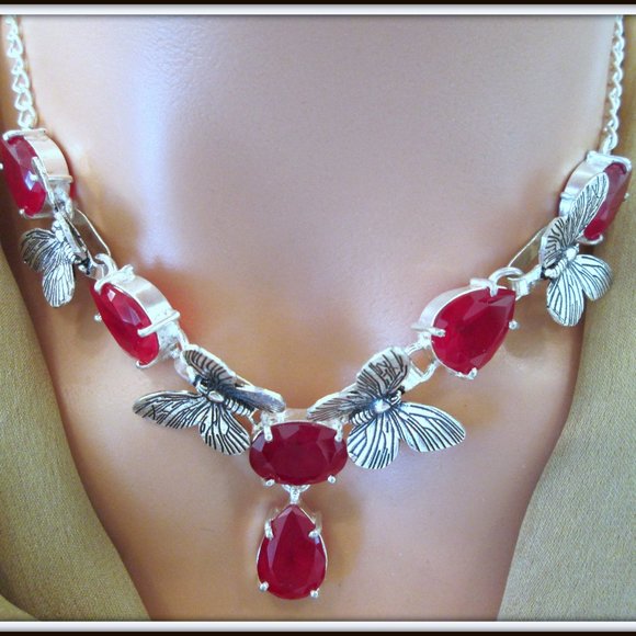 ruby natural pear cut ladies 925 silver necklace - Picture 6 of 6